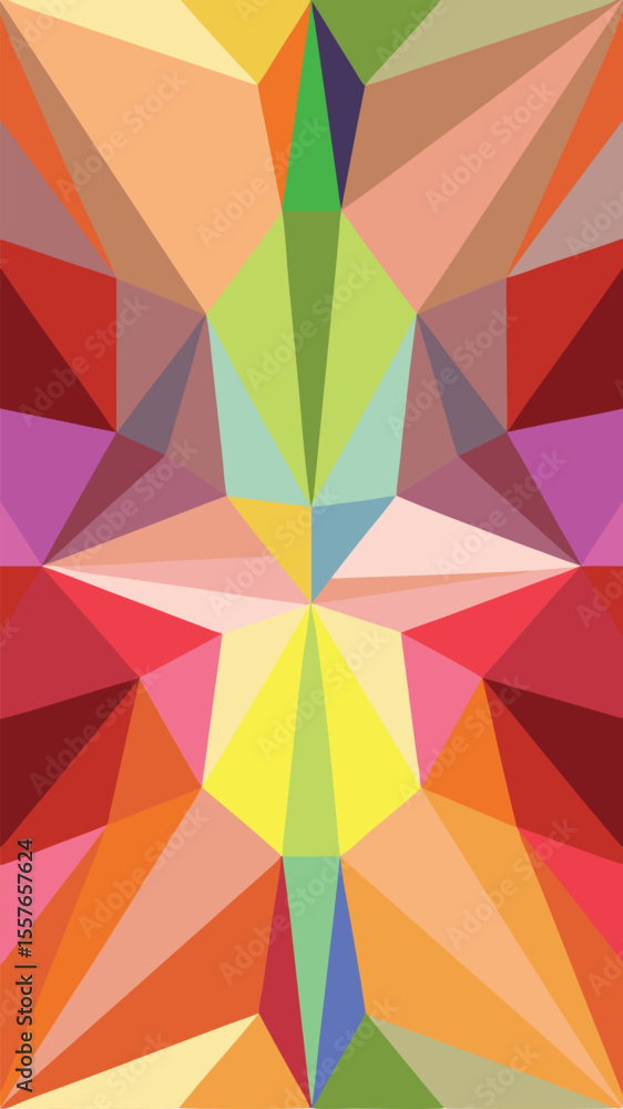 Poster symmetrical geometric abstract design with a colorful polygonal pattern and transparency