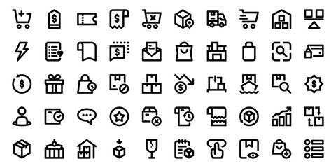 50 E‑Commerce & Marketplace Icons – Shopping Cart, Add to Cart, Checkout & Purchase Symbols