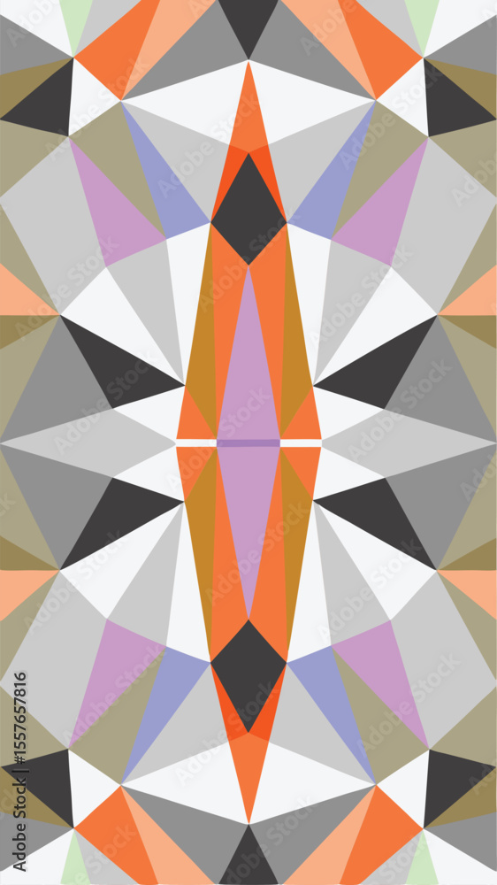 Poster symmetrical geometric abstract pattern with various triangles and vibrant colors