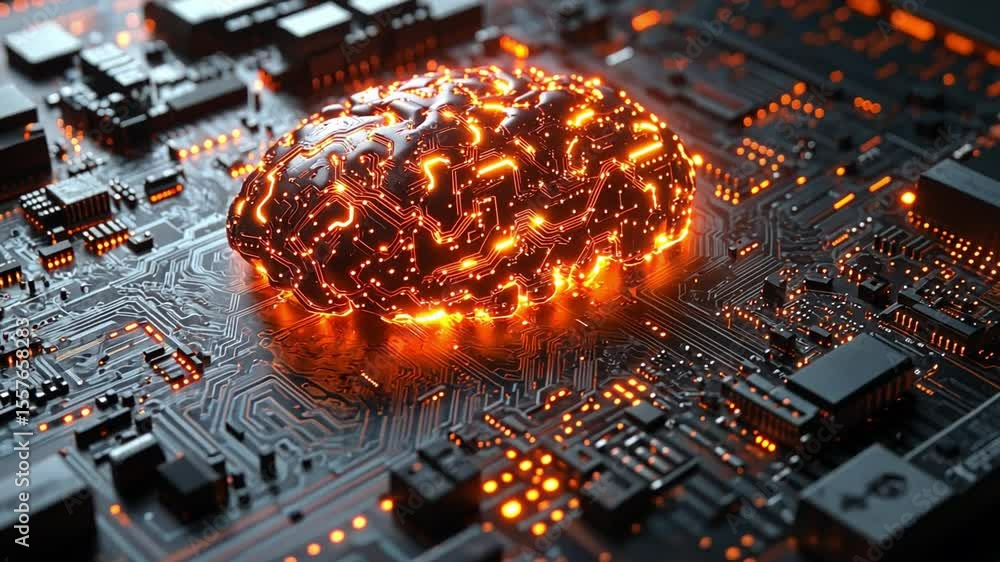 Poster technological innovation: the image presents an advanced concept of technology, featuring a glowing 