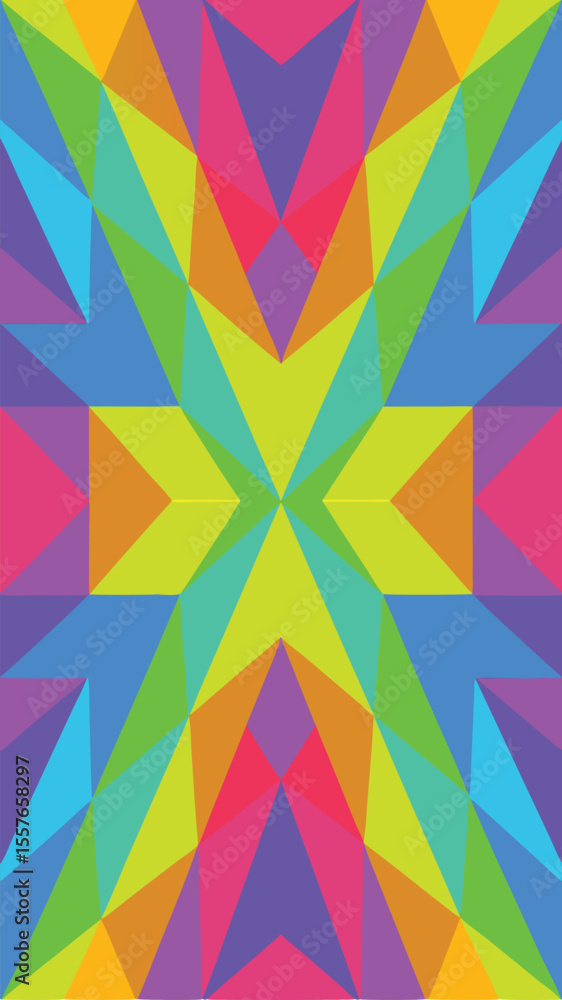 Poster vibrant geometric abstract pattern with colorful triangles and transparent design