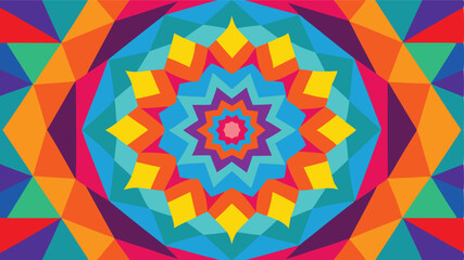 Vibrant geometric abstract design with symmetrical colorful polygon shapes on transparency