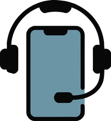 Illustration of a smartphone with a headset on a beige background in a minimalist style design
