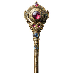 Fototapeta premium Explore the Majestic Splendor of an Ornate Scepter adorned with Gemstones, a Symbol of Royalty and Authority, Reflecting Rich Cultural Heritage and Artistic Mastery.