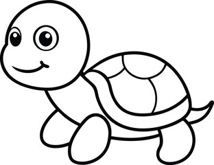 A cute and funny baby turtle cartoon character with a green shell smiles cheerfully in this charming animal illustration