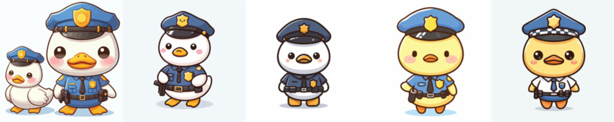 cute duck dressed as police icon set