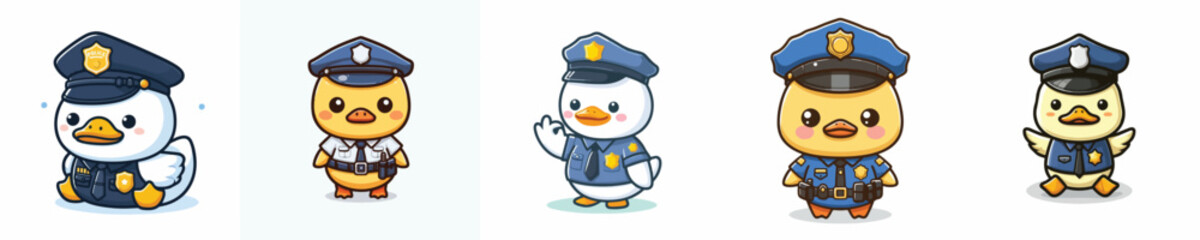cute duck dressed as police icon set
