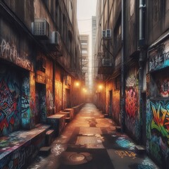 Fototapeta premium empty urban alleys where weathered walls