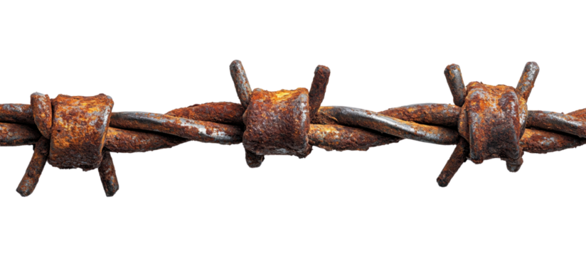 Barbed Wire isolated on a white transparent background, Barbed wire fence element