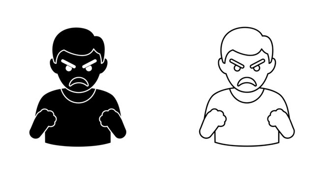 Illustration showing two angry figures with clenched fists in black and white outline
