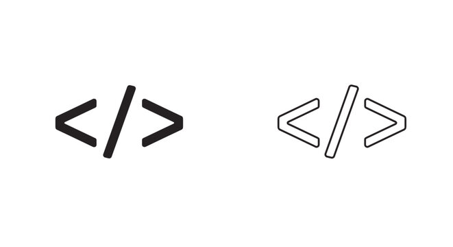 Two code symbols one filled and one outlined representing programming language tags