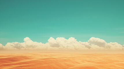 Surreal desert landscape with cloudy sky and vibrant colors