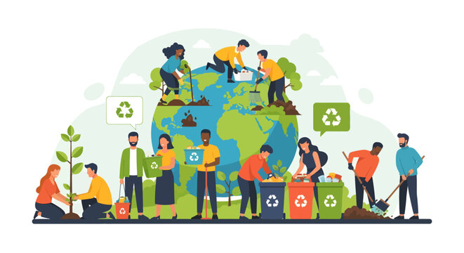 Diverse Group of People Engaged in Environmental Conservation and Recycling Efforts. - Powered by Adobe