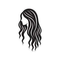 Elegant silhouette of woman with long wavy hair, feminine hairstyle vector for beauty, fashion, and branding design