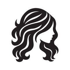  black and white silhouette of a woman with flowing hair in abstract style, elegant vector illustration for beauty and fashion
