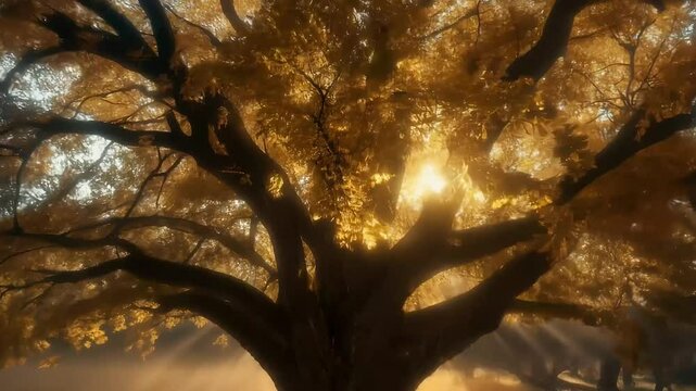 Golden Hour Sunlight Through Majestic Tree