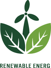 Wind turbine and leaves illustration representing renewable energy concept on a light background