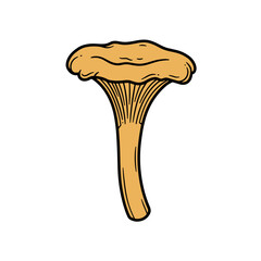 Single forest mushroom yellow outline illustration for organic food design