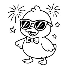 Baby Duck celebrates the 4th of July with a sunglass for kids' book coloring