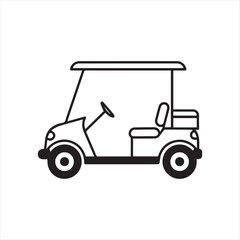 A Simple Black and White Golf Cart Illustration Portraying Leisure and Recreation on the Green Course with a Modern Touch