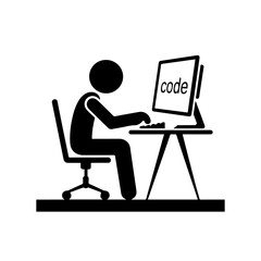 A man working on a computer vector illustration. A man working on a computer silhouette.