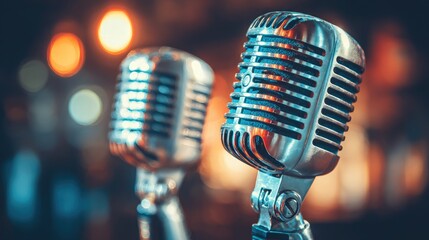 Studio scene with dual microphones arranged for stereo vocal recording