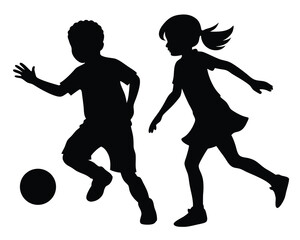 Kids playing football silhouette vector illustration 