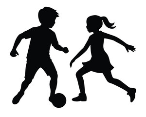 Kids playing football silhouette vector illustration 