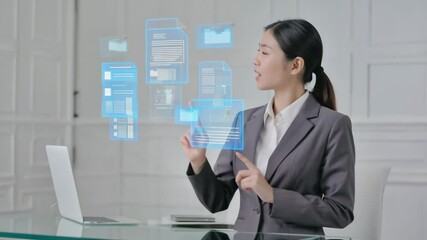 businesswoman speech analysis office meeting digital data business video - Powered by Adobe
