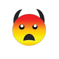 A vibrant vector illustration depicts a devilish red smiley face, a cheerful and funny cartoon icon expressing mischievous happiness