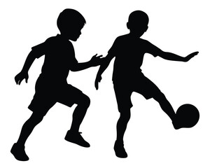 Kids playing football silhouette vector illustration 