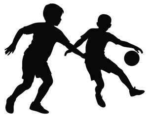 Kids playing football silhouette vector illustration 