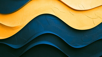 Abstract textured waves in yellow and blue curved layers