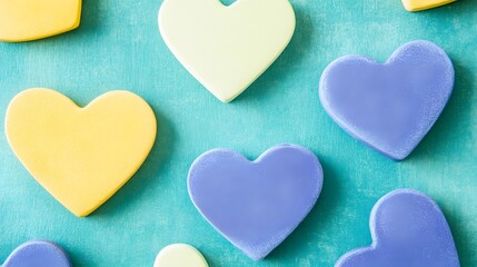 Pastel Hearts on Teal Background Romantic Love Pattern