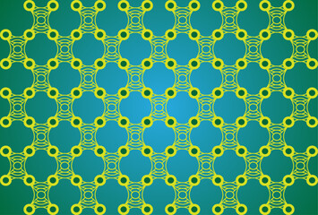 Gold line art seamless pattern on green-blue. Elegant geometric grid for modern packaging and web.