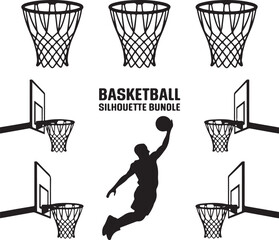 Basketball Dunk Silhouette in Action

Player Dribbling the Ball Vector Design

Slam Dunk Sports Silhouette Scene

Street Basketball Game Silhouette Art

Basketball Shooter in Motion Vector