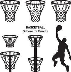 Basketball Dunk Silhouette in Action

Player Dribbling the Ball Vector Design

Slam Dunk Sports Silhouette Scene

Street Basketball Game Silhouette Art

Basketball Shooter in Motion Vector