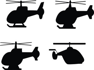 Helicopter silhouette vector illustration with military aircraft design flying in a black style
