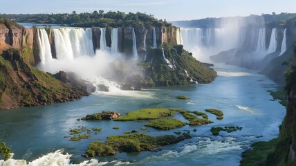 Naklejka premium Panoramic View of Iguazu Falls Landscape