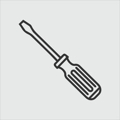 Simple outline icon of a flathead screwdriver on a light gray background