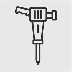 Black outline icon of a jackhammer on a light grey background