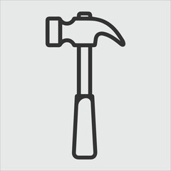 Simple outline drawing of a claw hammer on a light gray background