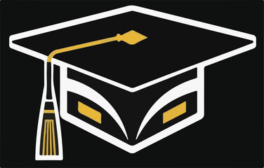 A striking vector image of a graduation cap with a golden tassel and white outline, symbolizing education and achievement, against a dark background.