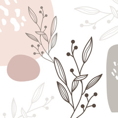 Nature's Embrace: A modern, artistic composition showcasing delicate botanical elements intertwining with abstract shapes, creating a sense of serenity and elegance.