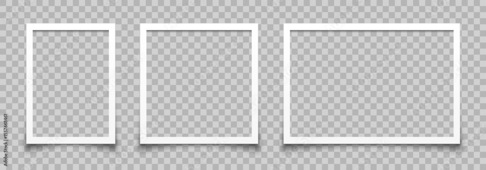 Poster empty white photo frame set with shadow