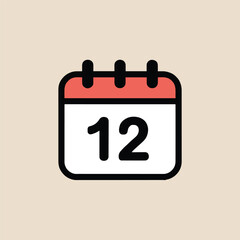 Illustration of a calendar icon with the number twelve displayed on a light beige background color