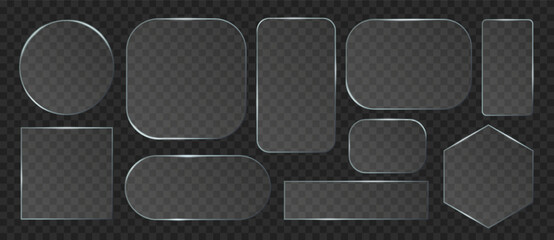 Widget frame for smartphone and web app. Transparent ui light frame square and circle banner with shine contours. Glass plate mockup