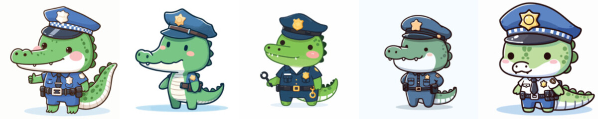 cute crocodile icon set
