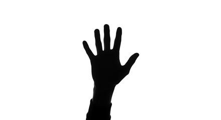 Obraz premium A black silhouette of a hand gesturing upwards against a clean white backdrop.