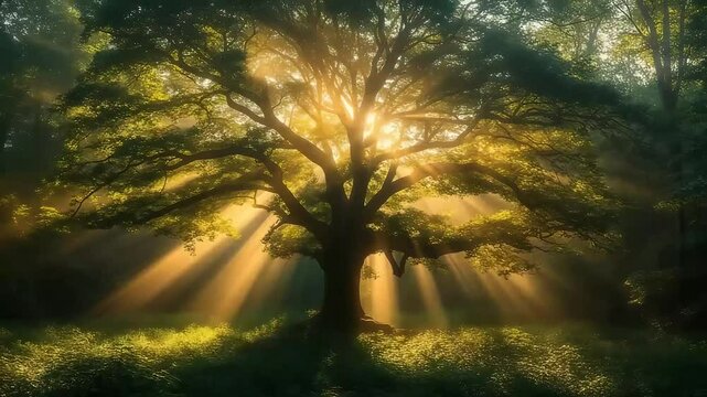 Majestic Oak Tree Illuminated By Sunlight